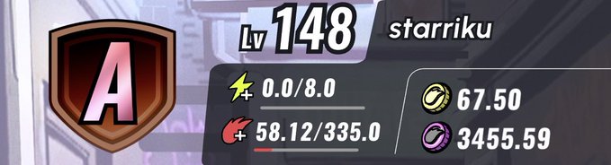 The image features a banner with a pink shield design, displaying the word "A" at the top. Below this, there are two numbers representing the player's level, with one being higher than the other. The text "8エナ到達したぜ〜来週はSランク目指す #HEAL3". This suggests that the player has completed a certain number of tasks or achieved a specific goal in the game, and they are now on level 8. The numbers 0.48 and 0.57 indicate that the player's health points have been replenished by the game.