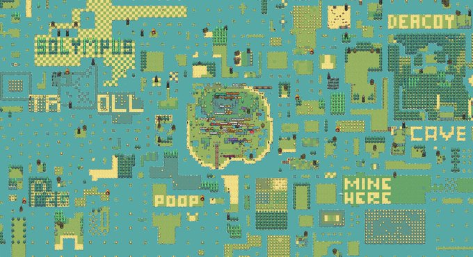 A pixel-art tropical island map featuring labeled regions including "THE VILLAINS," "OIL," "DECOY," "CAVE," and "MINE HERE" with a central island hub, visually representing the game world where 6.64M tokens were burned in 24 hours through forge upgrades, gacha rolls, rune rerolls, and the newly launched SKIN GACHA featuring Hat & Clothes Skins with +30 STR / +30 VIT boosts.