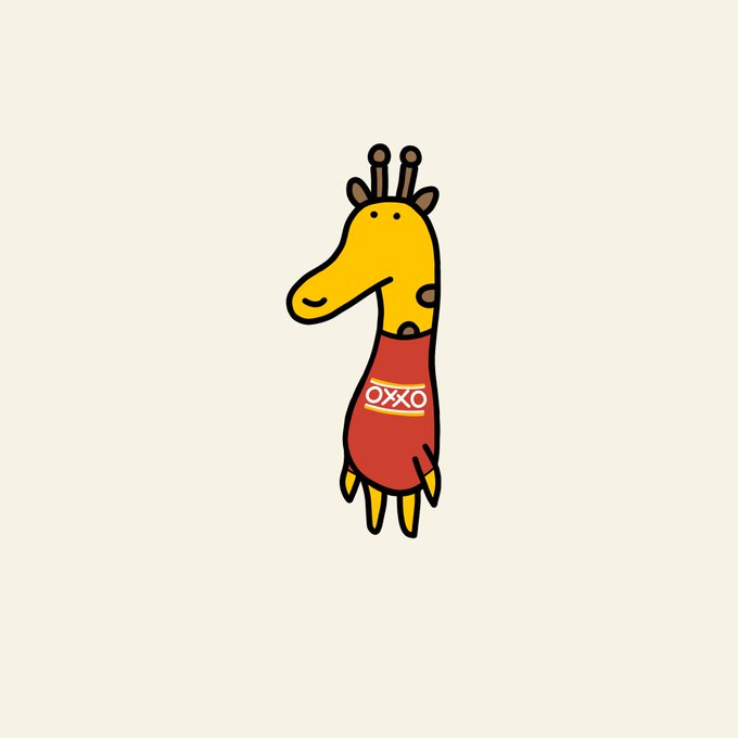 A cartoon giraffe wearing a red shirt with "OXXO" printed on it is featured in the image, connecting to the post's mention of the popular Mexican convenience store chain and the creator's personal connection to Mexico.