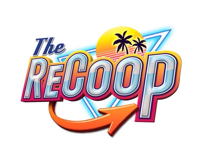 A colorful retro-style logo reads 'The REGOOP' featuring a sunset with palm trees and a triangular outline, with an orange arrow curving beneath the text.