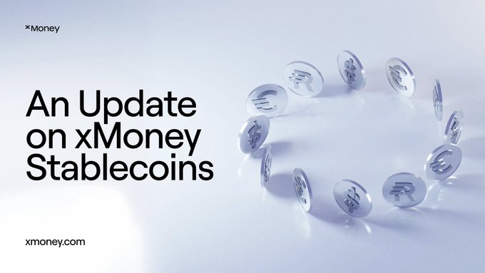 A promotional graphic for xMoney Stablecoins with the headline "An Update on xMoney Stablecoins" beside an arc of transparent coin discs showing the company's "x" logo, reinforcing the post's message that while the technical infrastructure is ready, regulatory clarity remains the final hurdle for stablecoin adoption.