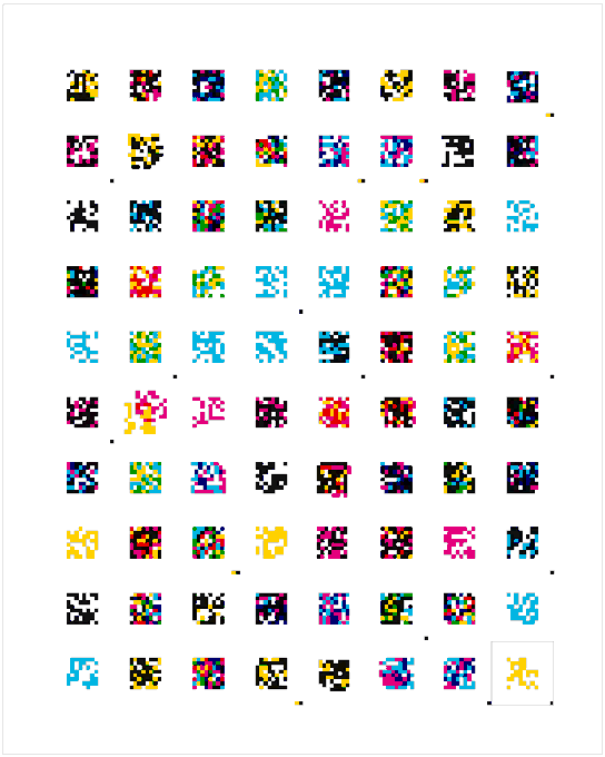 A sprite sheet displays a grid of pixelated character animations in various vibrant colors, likely representing frames from a retro-style video game.