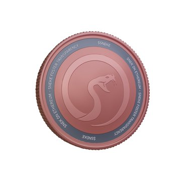 Snek cryptocurrency coin, a Cardano-based token, shown in rose gold/pink coloring with snake emblem and 'SNEK' text around the edge.
