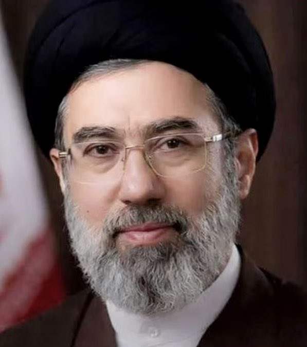 The image shows a bearded man wearing glasses, a black turban, and religious clerical attire, consistent with official portraits of Iranian officials. The caption relates to the post, which discusses Iran using USDT stablecoin to evade U.S. sanctions.