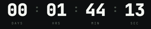 A black countdown timer displays "00 DAYS : 01 HRS : 44 MIN : 13 SEC," emphasizing the urgency of the closing whitelist referenced in the post "whitelist closes soon. now or never."