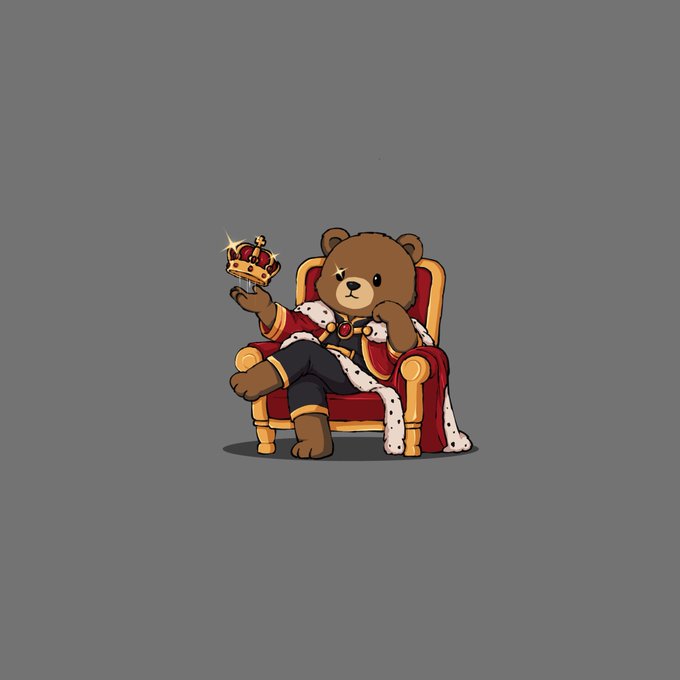 A cartoon illustration depicts a brown bear wearing a royal red cape and collar, sitting on a throne and holding up a gold crown with a stern expression.
