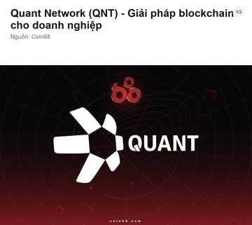 A YouTube video thumbnail titled 'Quant Network (QNT) - Giải pháp blockchain cho doanh nghiệp' by Coin68, featuring the Quant logo.