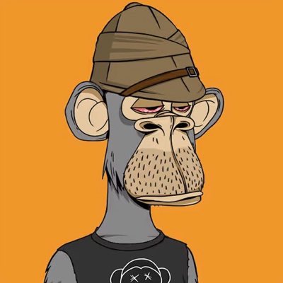 A cartoon illustration of a bored-looking monkey wearing a brown beanie and a black t-shirt with a cloud logo, set against an orange background.