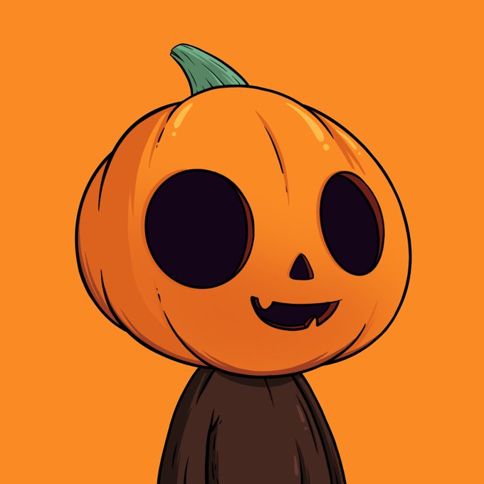 A cartoon illustration of a child wearing a large orange pumpkin costume on their head with cut-out black eyes and mouth, revealing a small fang, set against an orange background.