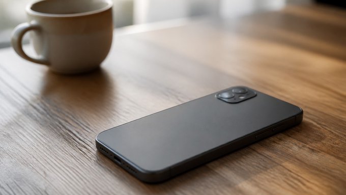 A black smartphone rests on a wooden table beside a coffee mug, suggesting a quiet moment of reflection. The image pairs with a post about Bitcoin's $90,000 milestone, emphasizing the personal financial stakes of distinguishing crypto speculation from Bitcoin-focused investment strategies.