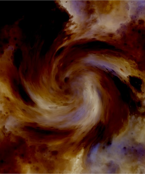 An abstract swirling image featuring dark browns, blacks, and creamy whites spiraling into a vortex shape against a dark background.