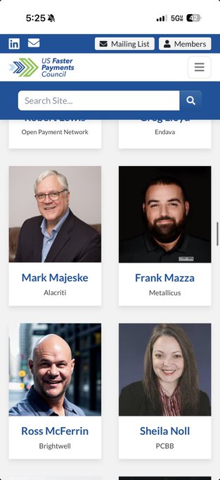The image shows a phone screen displaying the profiles of four people named Ross McFarlin, Frank Mazzza, Alastair MacLaren, and Sheila Noell. The phone's display includes a search bar that allows users to find specific individuals based on their names or other criteria. This feature is particularly useful for those looking up information about others in their network or searching for specific profiles related to a particular topic of interest.