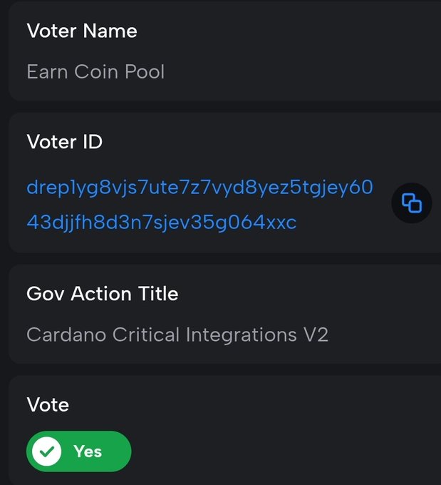 ids and titles of options are displayed on a phone screen, including "Voter Name", "Empire Pool", "Coin Pool", and "Govern Action Title".