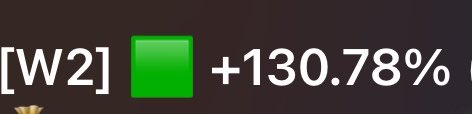 A dark graphic displaying '[W2]' next to a green square and the text '+130.78%'.