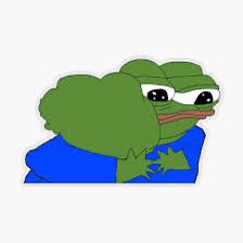 The Pepe the Frog cartoon character wearing a blue hoodie, depicted in a sad or contemplative pose.