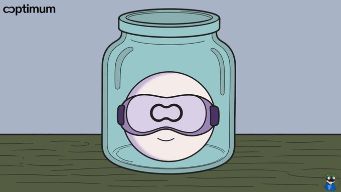 A cartoon illustration with 'optimum' branding showing a sleeping egg-like character wearing a purple sleep mask inside a glass jar on a wooden surface, with a small frog mascot in the corner.