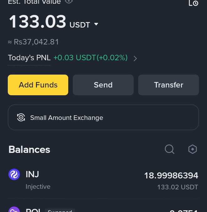 The image shows a cell phone screen displaying a trading app with information about a transaction, including the amount of funds being sent and received. The text on the screen reads "Add Funds Send Transfer" and "Small Amount Exchange", indicating that the user is either sending or receiving money through this app. The post in question seems to be related to cryptocurrency trading, as it mentions Bitcoin and USDT (United States Dollar).