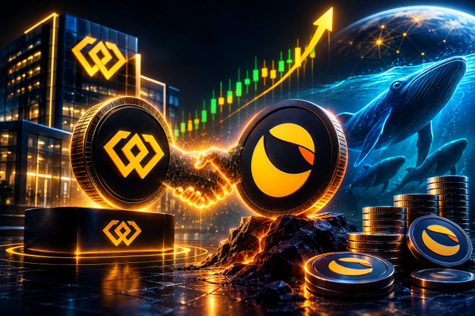 The image showcases glowing crypto coins featuring the Terra Luna Classic (LUNC) logo alongside a soaring bullish chart, a handshake symbolizing exchange partnerships, and whales in the background, visually representing the community's anticipation of WEEX's pending LUNC burn report and potential price impact.