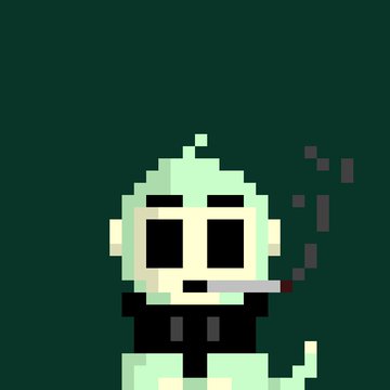 A pixel art skeleton character in a black hoodie smokes a cigarette against a dark green background, matching the post's ominous tone of an approaching threat "swinging onto Stable."