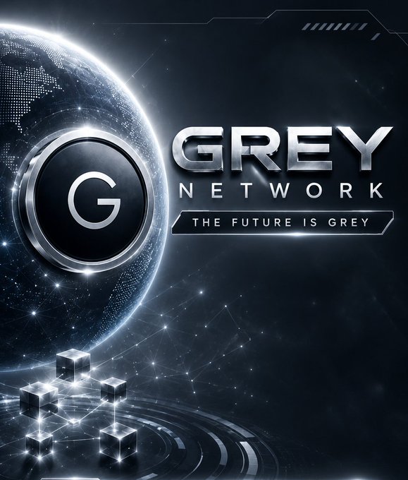 A futuristic graphic featuring a metallic 'G' logo on a digital globe, with the text 'GREY NETWORK' and the tagline 'THE FUTURE IS GREY' displayed prominently against a starry background.