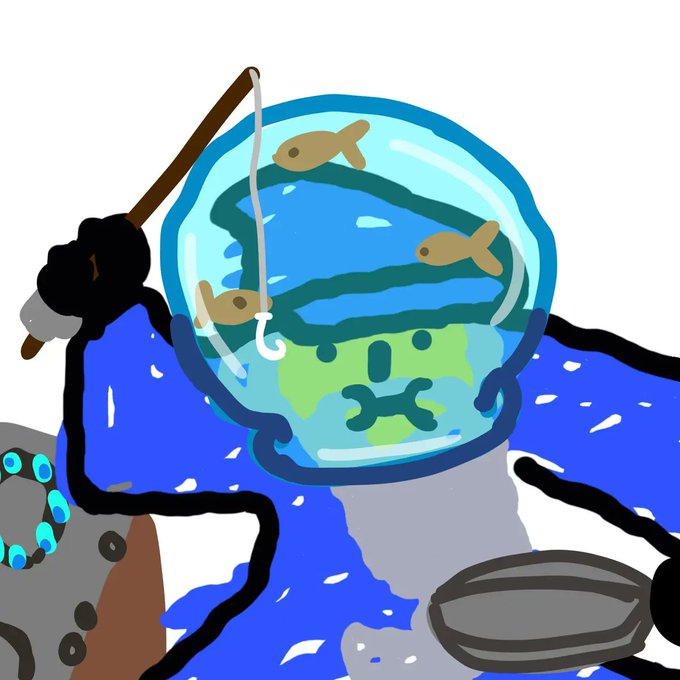 A cartoonish blue wizard with a beard and pearl necklace fishes in a vast blue ocean using a transparent helmet as a fishbowl, with three fish swimming around him. The whimsical illustration aligns with the "Bitcoin Wizards" NFT series (Wizard #178), where each wizard represents the speculative dream of Bitcoin reaching $1,000,000.