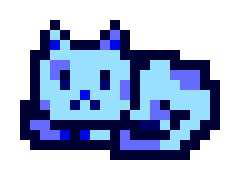 A small pixel art sprite of a blue creature or character with darker blue accents in a retro video game style.