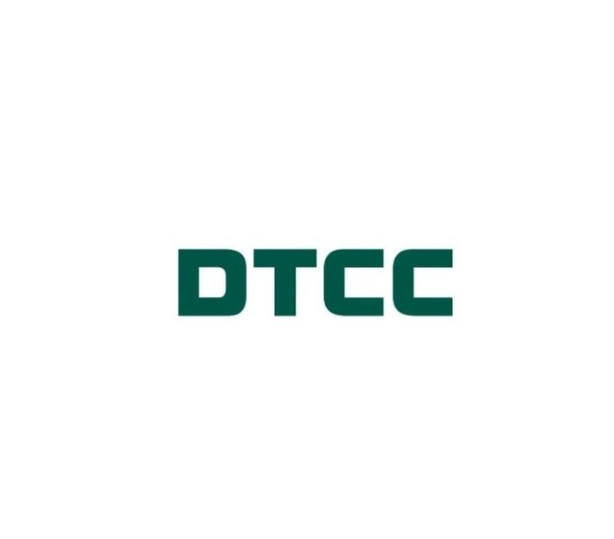 The image displays the "DTCC" logo in dark green text on a white background, representing the Depository Trust & Clearing Corporation, the $114T+ custodian referenced in the post that's launching its tokenization service for stocks, ETFs, and U.S. Treasurys.