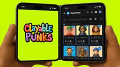 Two smartphones displaying the 'Clayable Punks' NFT collection app, with the left phone showing the logo and the right phone displaying a gallery of clay-style character avatars.