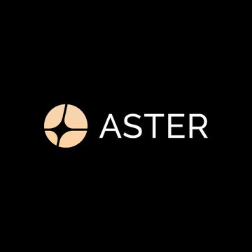 The image displays the Aster logo, featuring a circular emblem with a four-point star design in beige next to the word "ASTER" in white text on a black background. This branding corresponds to the company mentioned in the post, which has launched the first USD1-denominated RWA perpetual markets for assets like SpaceX and gold.