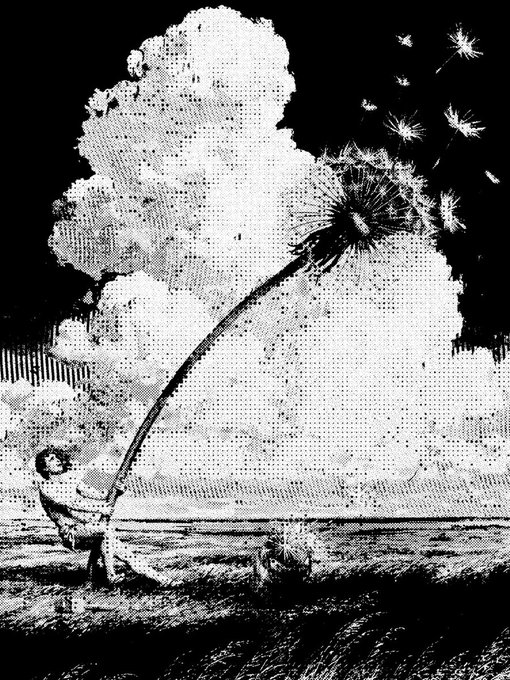 The image depicts a black-and-white sketched scene of a small figure tugging on the stem of a massive dandelion, whose seeds scatter into a starry night sky—an apt surrealist metaphor for the "seed" or special release announced in Epoch #19 (Edition 33), shared with partner artist @MuhjuArt on 6/15.