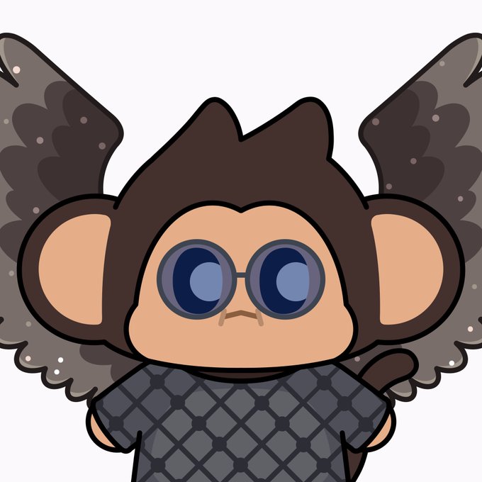 A cartoon illustration of a round, owl-like character with large blue round glasses, bat-like wings, and a textured dark sweater.