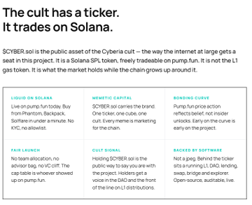 The image shows an online screenshot of a page discussing Bitcoin and cryptocurrency trading. The text on the page explains that "The cult has a ticker, trades on Solana." The content also goes into detail about the Cryptocurrency, including that it is "the way the Internet works at large gets a seat this project," which means the crypto is part of a cryptocurrency exchange. The webpage provides various information and resources related to Bitcoin trading.