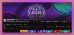 The image features a purple background with a white logo for "SpaceRiders" written in silver letters. The text below the logo reads "First time I'm trying one of these video reaction things Anyway, exciting times. We're grateful for the @SpaceRidersXYZ community and everyone who's stuck with us over the past 4-5 years".