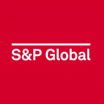 The S&P Global logo displayed as white text and a horizontal line on a solid red background.