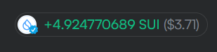 A digital wallet notification showing a reward of +4.924770689 SUI valued at $3.71.