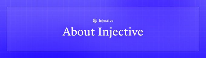 The image features a long banner with the words "About Injective" written across it. The text is in white against a blue background, making it stand out prominently. The banner appears to be promoting or discussing something related to @injective's services and their focus on solving infrastructure problems for developers who don't want to deal with fragmentation of liquidity.