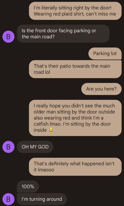 The image is an extract of text from a mobile phone screen that displays several texts, including conversations between two individuals with whom one person asks another about the whereabouts of someone they missed. A screenshot of a conversation shows different messages displayed, such as "I'm turning around" and "Are you here?".