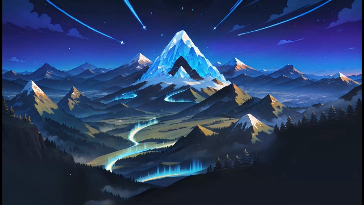 !"This is an image of a trading card game from the game 'Magic: The Gathering'. A large mountain covered with snow dominates the top left corner, while a winding river flows down its center below. In the bottom right corner, the words "Get ready for a trading competition unlike any other..." are displayed alongside a logo featuring a white star on a blue background.".