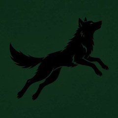 A black silhouette of a leaping wolf is displayed against a dark green background, visually representing the "$WOLF" cryptocurrency token mentioned in the accompanying post about its ETH rewards, buyback, and token-locking mechanism.