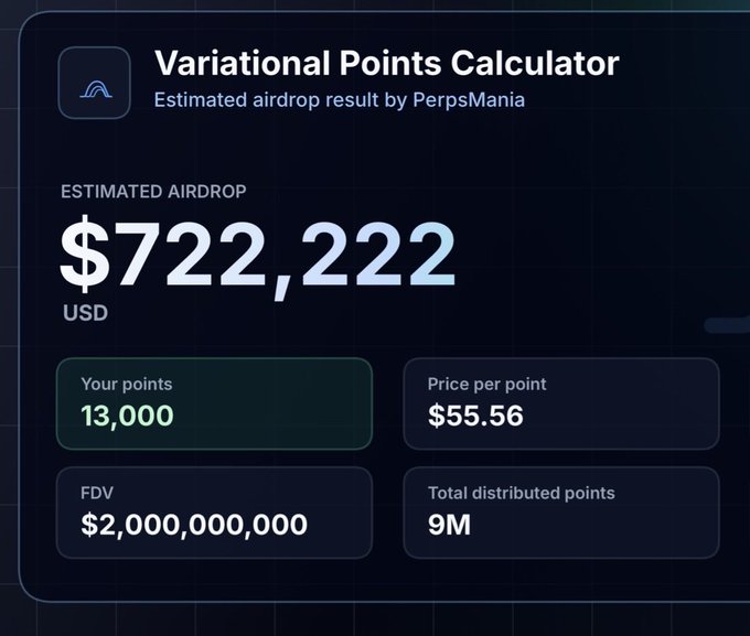 The image displays a screenshot of a spreadsheet with a chart showing the number of points that a user has earned over the past week from a service called @variationalio. In this case, the user has earned 13,000,000 points.