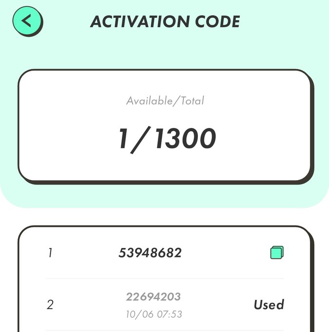 ids of two different objects, one being a screen shot of an app with a green background and white text that reads "activation code", and another object being a screenshot of a phone's home screen with a green background and white text that says "#stepn activation code".