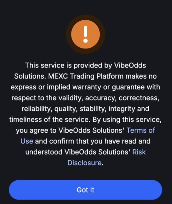 The image shows an error message from VibeOdds Solutions regarding a trading platform. The message states that the service provided by VibeOdds Solutions is not available, and they expect users to pay for the service. This implies that the platform does not offer any guarantee or warranty for its functionality, making it risky for users who rely on it for their financial transactions.