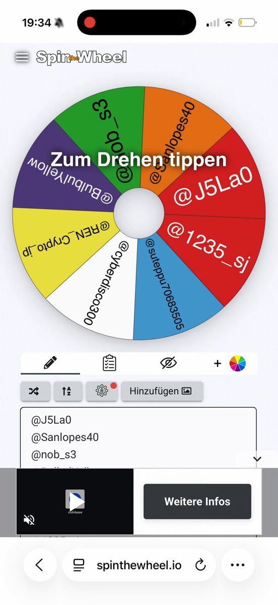 The image shows a phone screen with an app called SplintheWheel, which has a colorful wheel divided into different sections representing various social media platforms like Facebook, Instagram, Twitter, and others. The app also provides information about these platforms' popularity in Germany.