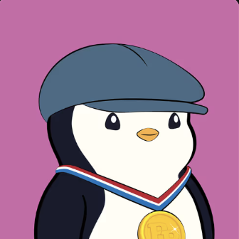 A cartoon penguin character wearing a grey beret and a red, white, and blue ribbon with a gold medal around its neck stands against a solid pink background.