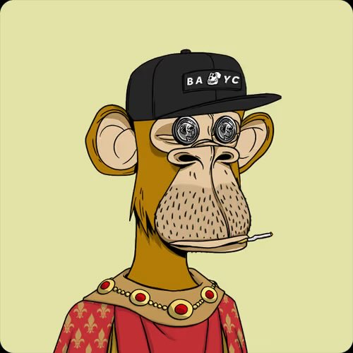 The image features a cartoon monkey wearing a hat, a red and gold robe with a leopard print design, and a crown. The monkey appears to be bored and smoking a cigarette while looking at the camera. The caption reads "Bored Ape Yacht Club. (You reply: ...)"