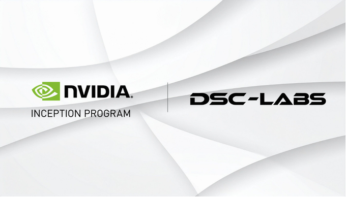 A promotional banner with a white background displays the NVIDIA Inception Program logo alongside the DSC-LABS logo.