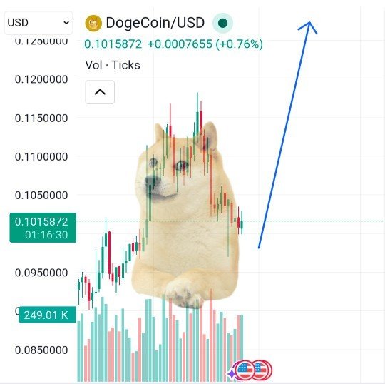 The image shows an animated graph of Bitcoin prices, featuring a cartoon dog as the central focus. The dog appears to be looking upwards, following a rise in Bitcoin's value over time. Above this chart is a blue arrow pointing towards a target of $69 for a specific day within the timeframe represented by the "Kabosu" pattern. A sticker on the dog also says "To The Moon".