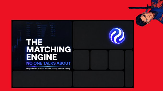 A YouTube-style graphic with red background reading 'THE MATCHING ENGINE NO ONE TALKS ABOUT' alongside a logo and a stylized image of a swordsman.
