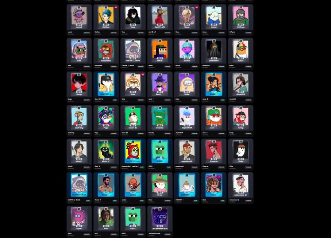 The image displays a grid containing various cartoon characters, each with their own unique characteristics. Some of these characters are wearing hats or bow ties as part of their outfits, adding an element of playfulness to the scene. The post explains that this grid is made up of hundreds of Xeet cards and features a price tag of $300 for the most expensive card, while the rest can be purchased for $100 or less. It also mentions that the cards are still in stock and are being offered by a seller who sells them for just under $200, offering an opportunity to have over 100 characters at very affordable prices.
