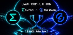 A glowing promotional graphic featuring neon blue and teal "Sumex" and "G" logos against a dark, smoke-like background, with text reading "SWAP COMPETITION," "SUMEX × G THE GRINCH," and "$5000 PRIZEPOOL" to advertise a trading contest with a $5,000 prize pool hosted alongside @Sumex_Labs and G The Grinch.